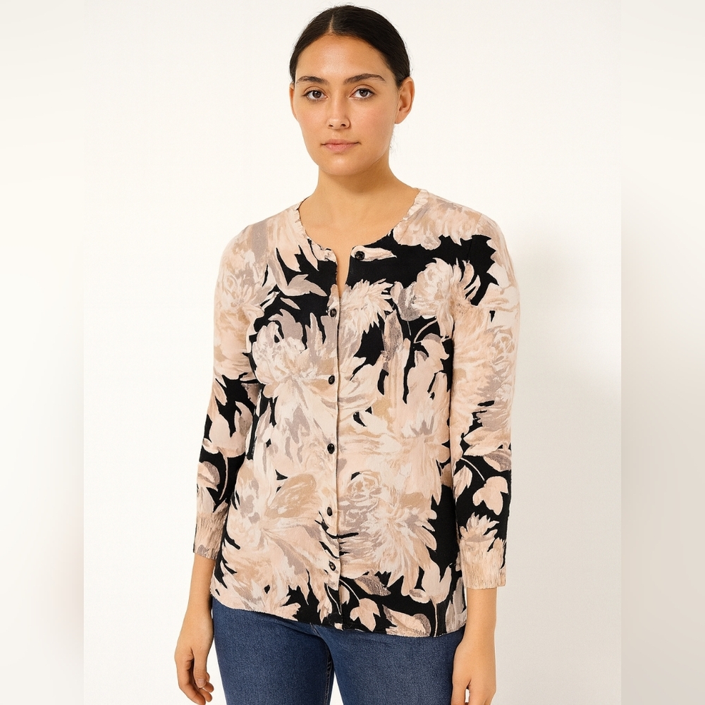 Isaac Mizrahi Live Floral Button-Up Cardigan Womens Size XXS New Preppy Career